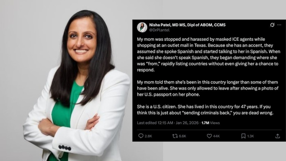 Indian-origin doctor claims masked ICE agents stopped her elderly US citizen mother at mall (Photo: X) Indian-origin doctor claims masked ICE agents stopped her elderly US citizen mother at mall (Photo: X)