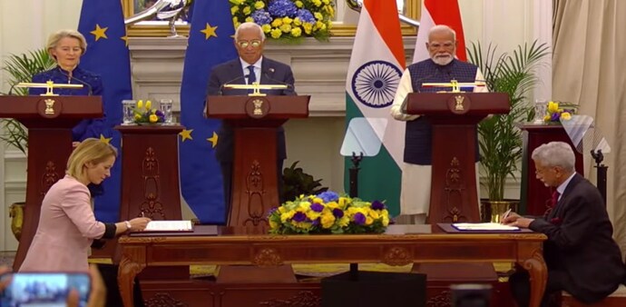 India and the European Union have concluded a long-pending free trade agreement after 18 years, agreeing to broad tariff cuts that are expected to boost EU exports to India and deepen economic ties. India and the European Union have concluded a long-pending free trade agreement after 18 years, agreeing to broad tariff cuts that are expected to boost EU exports to India and deepen economic ties.
