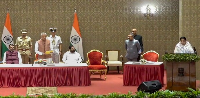 Maharashtra Governor Acharya Devvrat administers oath to Rajya Sabha MP Sunetra Pawar, wife of late NCP chief Ajit Pawar, as Maharashtra's first woman Deputy Chief Minister during a ceremony at Lok Bhavan, in Mumbai. Maharashtra Governor Acharya Devvrat administers oath to Rajya Sabha MP Sunetra Pawar, wife of late NCP chief Ajit Pawar, as Maharashtra's first woman Deputy Chief Minister during a ceremony at Lok Bhavan, in Mumbai.