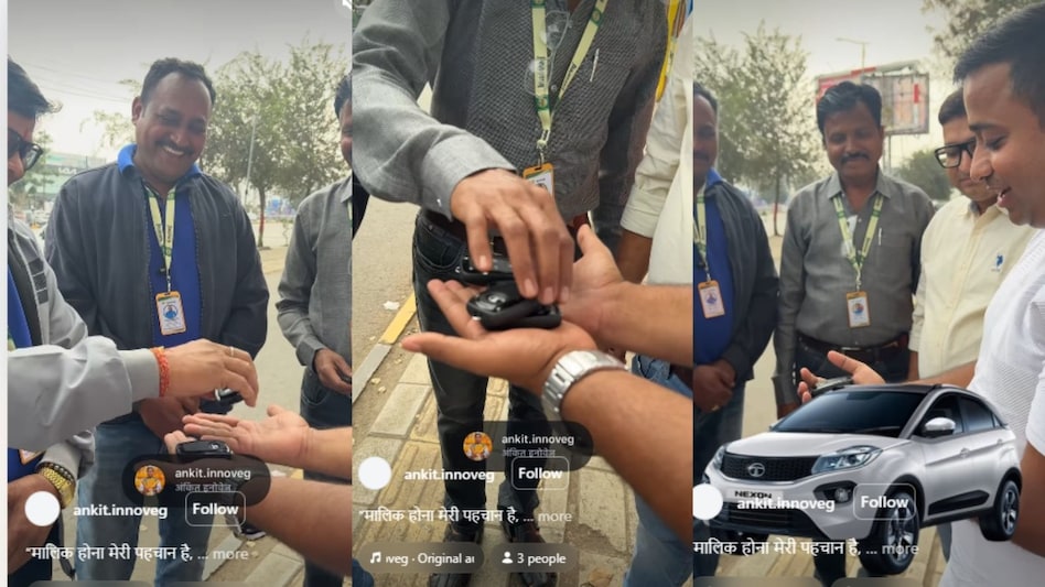 Startup founder seen giving Nexon EV keys to top performers in video (Instagram) Startup founder seen giving Nexon EV keys to top performers in video (Instagram)