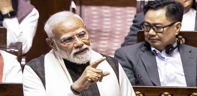 Prime Minister Narendra Modi quoted from Indira Gandhi’s speeches to take a swipe at the Congress party’s approach to governance. Prime Minister Narendra Modi quoted from Indira Gandhi’s speeches to take a swipe at the Congress party’s approach to governance.