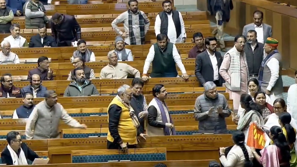 Parliament session in Delhi: Kiren Rijiju releases video showing Oppn MPs gathering near PM Modi's chair in Lok Sabha