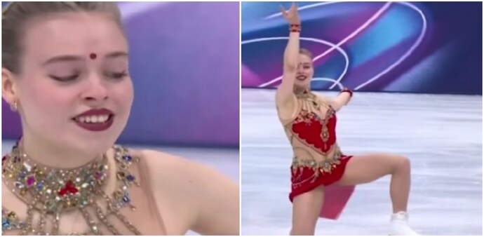 Matching the theme, the figure skater took to the ice in a red-and-gold costume and a bright red bindi—a look that quickly caught the attention of Indian fans online. Matching the theme, the figure skater took to the ice in a red-and-gold costume and a bright red bindi—a look that quickly caught the attention of Indian fans online.
