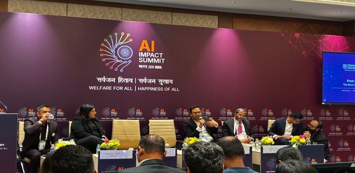 Speaking at the India AI Impact Summit 2026, Kumar (third from left) said the global AI race does not adequately account for India’s rural population and varied social contexts. Speaking at the India AI Impact Summit 2026, Kumar (third from left) said the global AI race does not adequately account for India’s rural population and varied social contexts.
