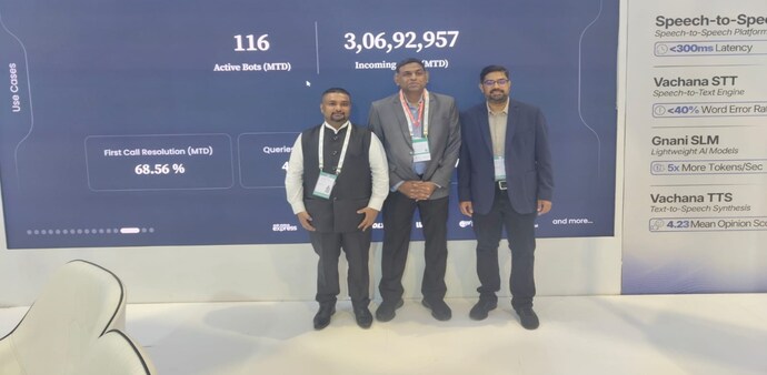 India AI Summit 2026: Gnani co-founder and CTO Anant Nagaraj (left), co-founder and CEO Ganesh Gopalan (centre) and co-founder and chief product and engineering officer Bharat Shankar (right) India AI Summit 2026: Gnani co-founder and CTO Anant Nagaraj (left), co-founder and CEO Ganesh Gopalan (centre) and co-founder and chief product and engineering officer Bharat Shankar (right)