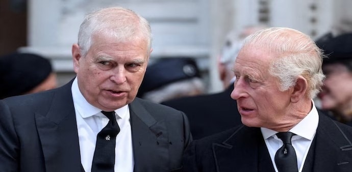 King Charles III with his younger brother Prince Andrew Mountbatten-Windsor. King Charles III with his younger brother Prince Andrew Mountbatten-Windsor.