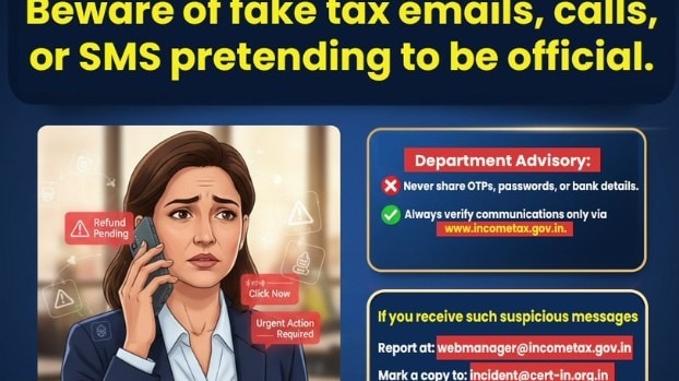 Income Tax Dept warns of fake refund SMS scams targeting taxpayers awaiting payouts, urges portal verification