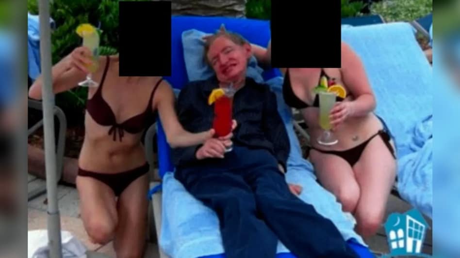 Stephen Hawking seen sandwiched between bikini women; family says caregivers Stephen Hawking seen sandwiched between bikini women; family says caregivers