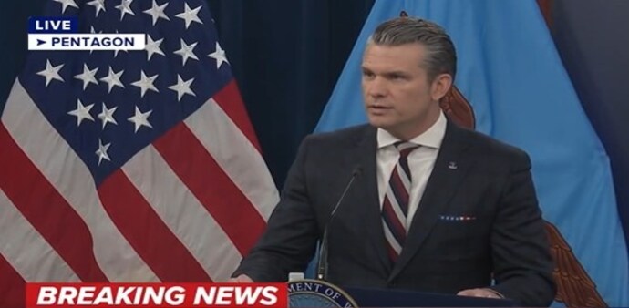 US Secretary of War Pete Hegseth giving an update on the war in Iran at the Pentagon. US Secretary of War Pete Hegseth giving an update on the war in Iran at the Pentagon.