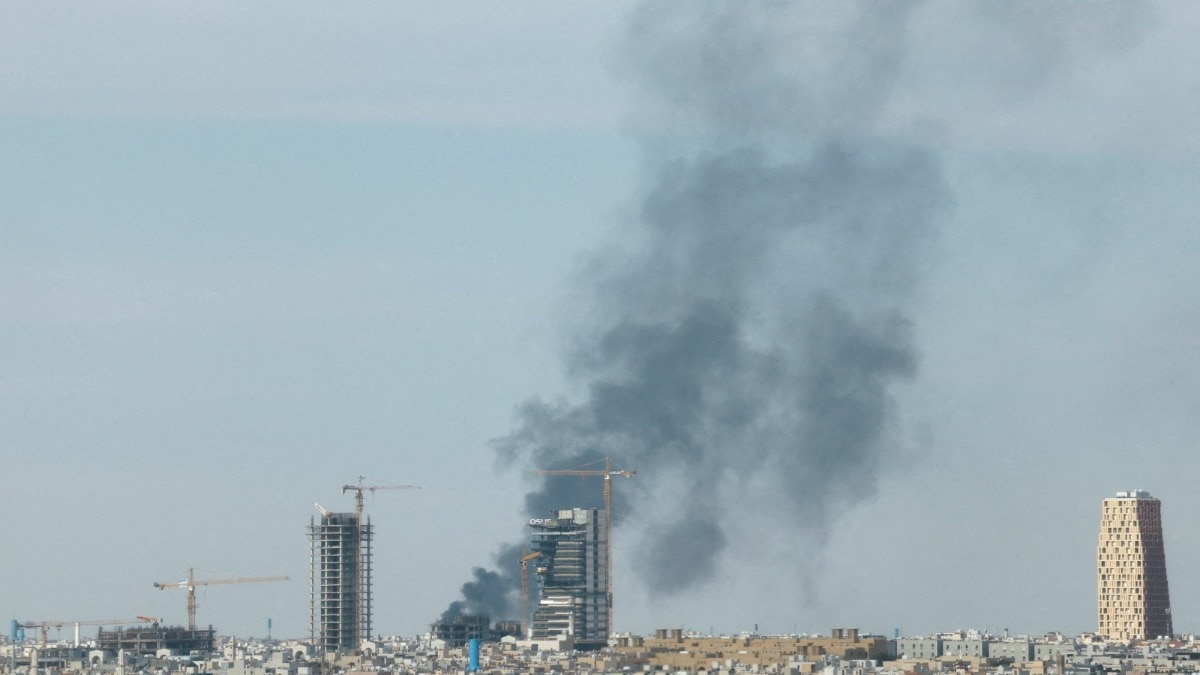 Smoke rises above the city, amid the US-Israeli conflict with Iran, in Riyadh, Saudi Arabia.