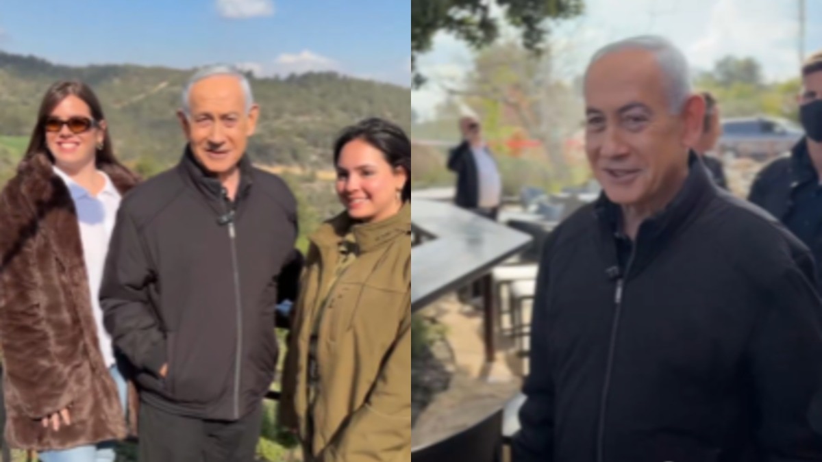 The footage, posted from Netanyahu’s official account, shows the Israeli leader walking through Jerusalem and speaking with civilians.