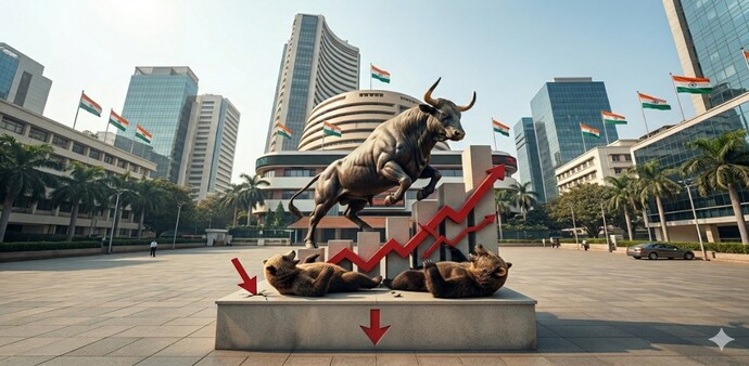 Sensex was trading 2.56 per cent higher at Rs 73,788.18. Nifty stood at 22,883.75, up 2.47 per cent. (Pic: AI generated for representational purposes only) Sensex was trading 2.56 per cent higher at Rs 73,788.18. Nifty stood at 22,883.75, up 2.47 per cent. (Pic: AI generated for representational purposes only)