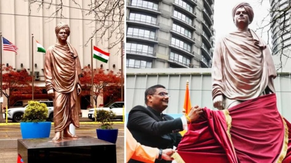 The bronze statue was unveiled on Saturday, at Westlake Square by Seattle Mayor Katie Wilson and the Consul General of India in Seattle. (Picture credit : @IndiainSeattle) The bronze statue was unveiled on Saturday, at Westlake Square by Seattle Mayor Katie Wilson and the Consul General of India in Seattle. (Picture credit : @IndiainSeattle)