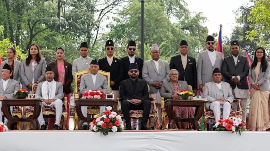 Nepal's newly appointed PM Balendra Shah and his newly sworn-in cabinet of ministers. (Reuters) Nepal's newly appointed PM Balendra Shah and his newly sworn-in cabinet of ministers. (Reuters)