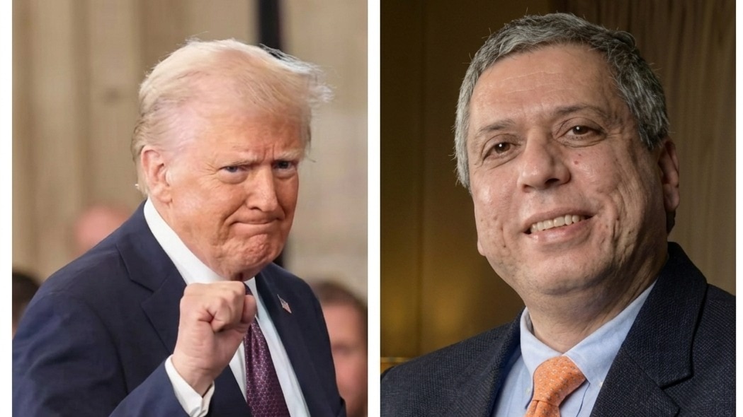 US President Donald Trump (left) and market veteran Ajay Bagga (right).