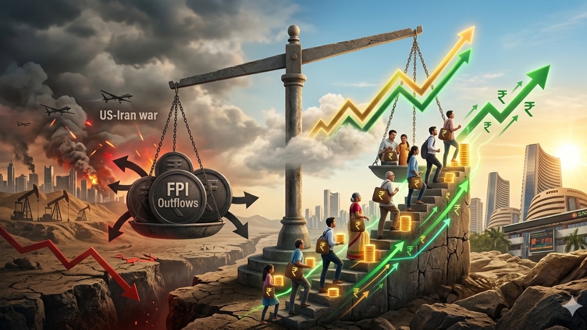 Sensex, Nifty: Continued FII selling, both during the sell-off as well as bounce-back phases of the Indian market over the past 45 days, was largely ‘absorbed’ by domestic MFs.  (Pic source: AI generated image for representational purposes; ChatGPT).