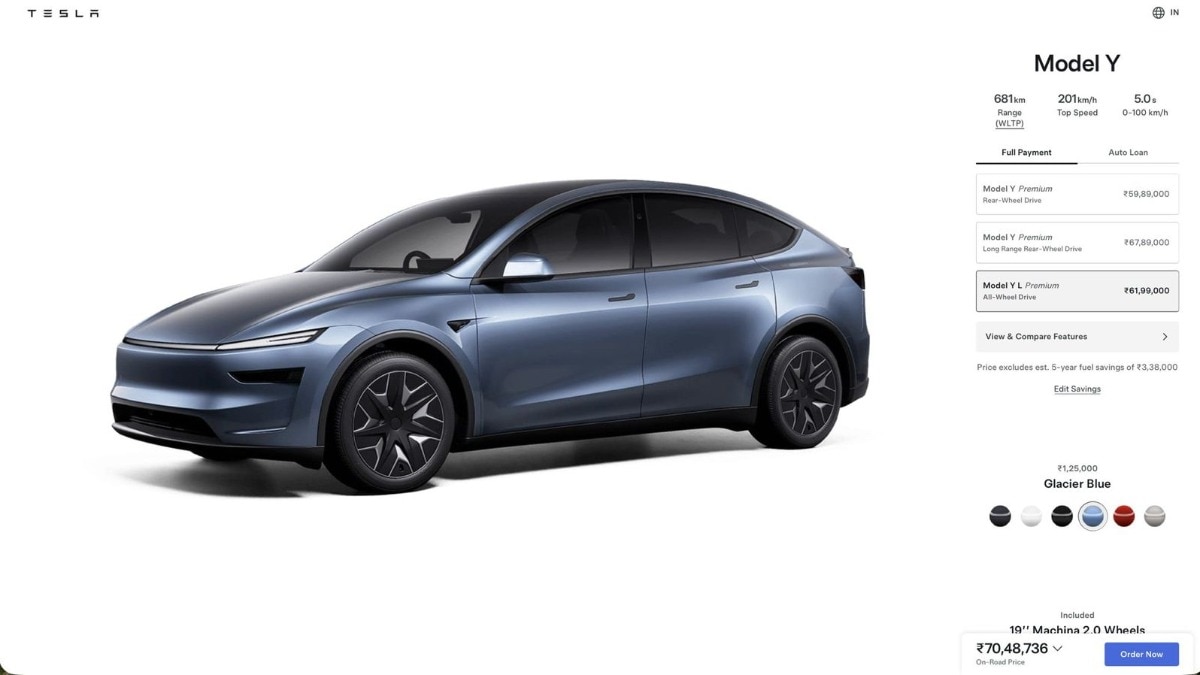 Tesla briefly reveals its six-seater Model Y on its India website