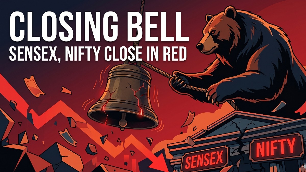 At close, the Sensex slipped 582.86 points, or 0.75 per cent, to settle at 76,913.50, while the Nifty declined 180.10 points, or 0.74 per cent, to close at 23,997.55. (Image: AI generated)