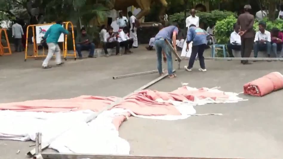 Tamil Nadu election results: Tents down at DMK HQ Tamil Nadu election results: Tents down at DMK HQ