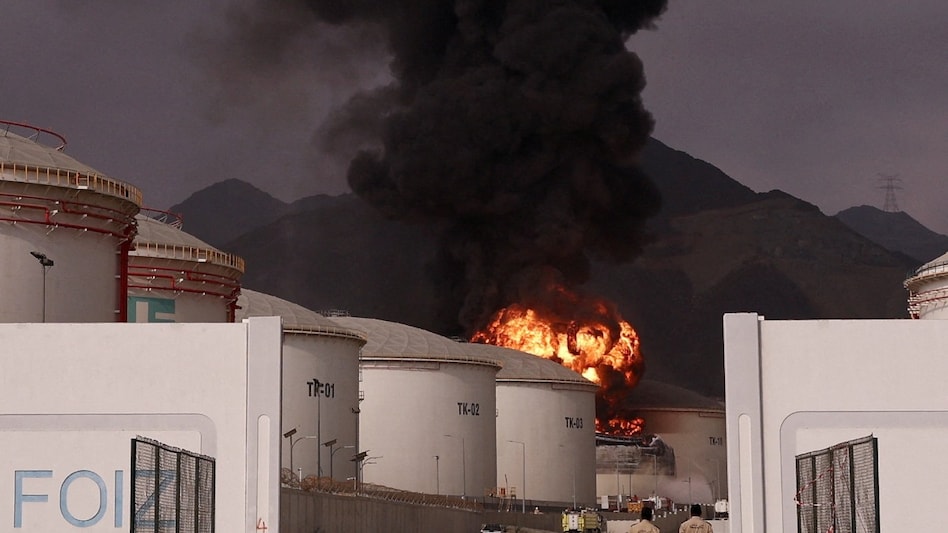 Fire and smoke rise in the Fujairah oil industry zone, caused by debris after interception of a drone by air defenses. (File Photo: Reuters) Fire and smoke rise in the Fujairah oil industry zone, caused by debris after interception of a drone by air defenses. (File Photo: Reuters)