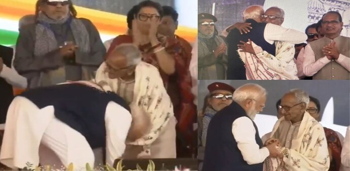 PM Modi took blessings of Makhanlal Sarkar PM Modi took blessings of Makhanlal Sarkar