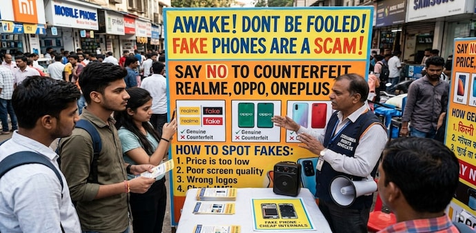 Be aware! Massive units of counterfeit Oppo, OnePlus, and Realme smartphones are being sold in national caption region. (Image: AI generated) Be aware! Massive units of counterfeit Oppo, OnePlus, and Realme smartphones are being sold in national caption region. (Image: AI generated)