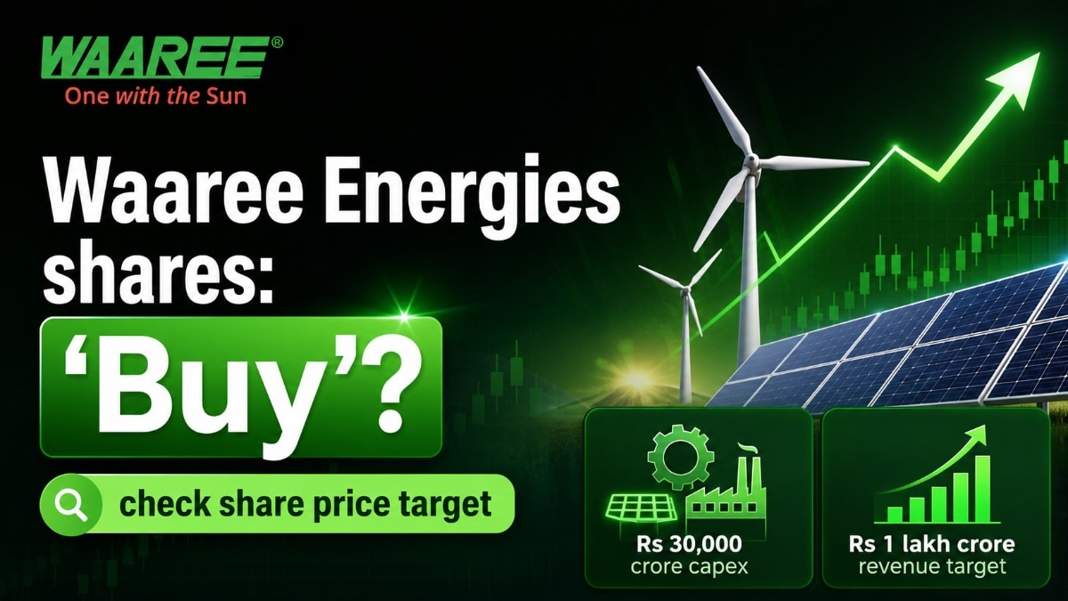 The brokerage firm maintained its target price of Rs 3,713 per share on Waaree Energies, a potential upside potential from its current market price of Rs 3202. (Image: AI generated / Company logo)
