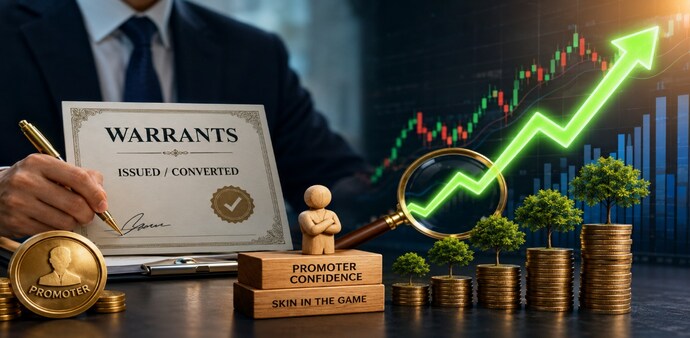 In simple terms, warrants are like stock options. Promoters receive the right to acquire fresh shares from the company at a predetermined price by initially paying 25% upfront. (AI generated) In simple terms, warrants are like stock options. Promoters receive the right to acquire fresh shares from the company at a predetermined price by initially paying 25% upfront. (AI generated)