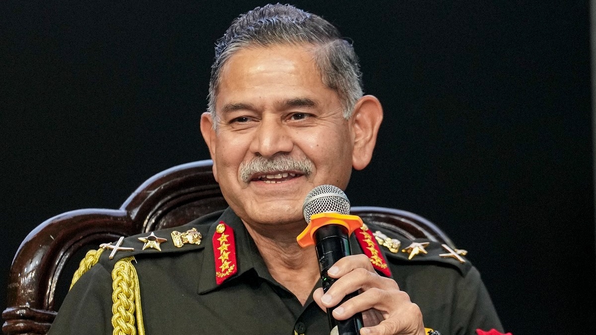 Chief of the Army Staff (COAS) General Upendra Dwivedi addresses the 'Sena Samvad' event, at Manekshaw Centre, in New Delhi on May 16.