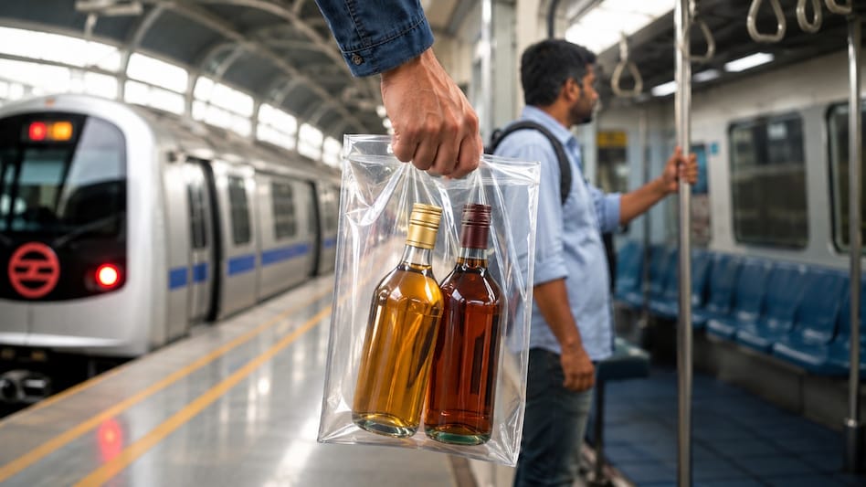 Carrying up to two sealed liquor bottles is allowed on the Delhi Metro. Carrying up to two sealed liquor bottles is allowed on the Delhi Metro.