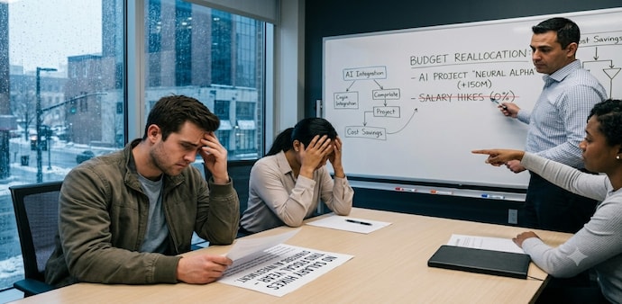 With layoffs already weighing heavily on employees, no pay raises are adding another layer of uncertainty to the workforce. With layoffs already weighing heavily on employees, no pay raises are adding another layer of uncertainty to the workforce.
