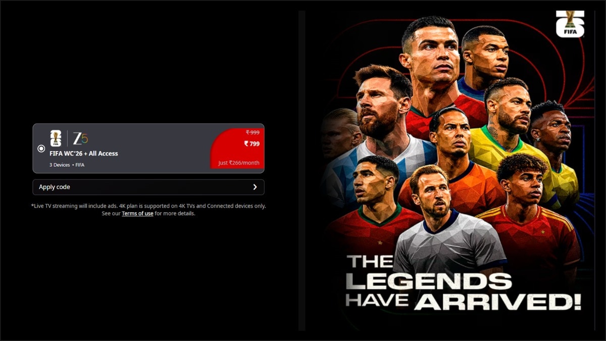 The plans include access to FIFA World Cup 2026 matches along with Zee5's broader content library.
