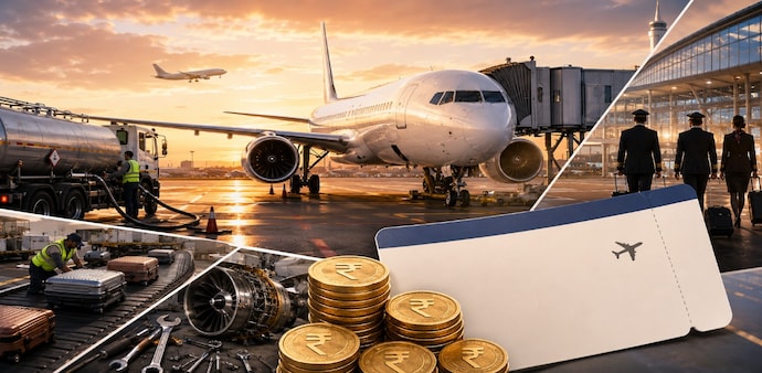 The brutal math behind your airfare: ₹40 out of every ₹100 goes to fuel (Pic: AI generated) The brutal math behind your airfare: ₹40 out of every ₹100 goes to fuel (Pic: AI generated)
