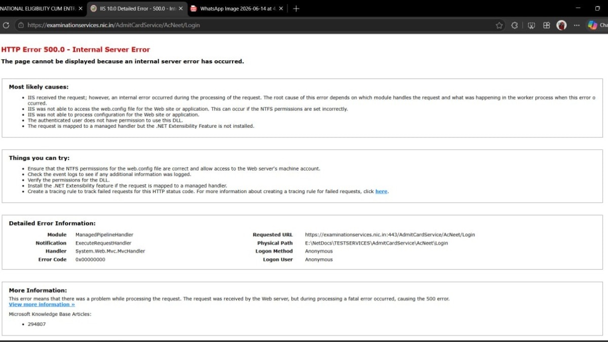 Re-NEET 2026: Website 'under maintenance'! Students face issues in accessing admit cards online