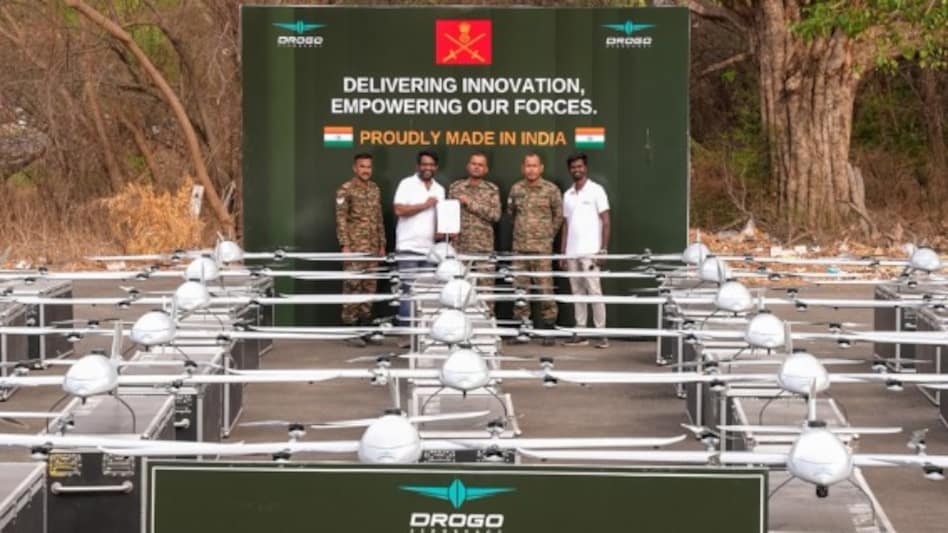 Developed and manufactured by Drogo Aerospace, the JK 250e drones are designed for surveillance, reconnaissance, and other critical military operations.(Picture credits: ANI) Developed and manufactured by Drogo Aerospace, the JK 250e drones are designed for surveillance, reconnaissance, and other critical military operations.(Picture credits: ANI)