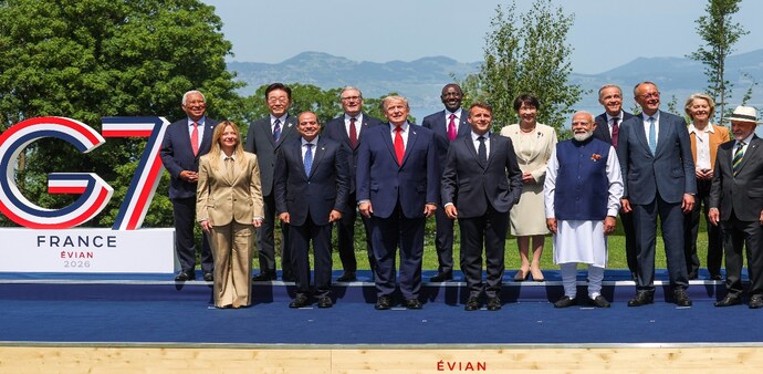 PM Modi in a group picture at the G7 Summit, in Evian-les-Bains, France PM Modi in a group picture at the G7 Summit, in Evian-les-Bains, France