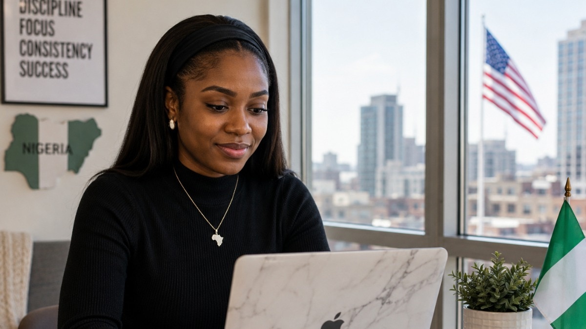 Nigerian woman working in America (AI Generated)