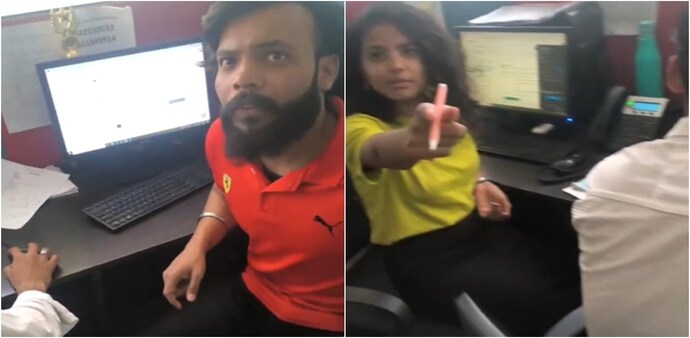 At the beginning of the video the employee points the camera at a female HR executive At the beginning of the video the employee points the camera at a female HR executive