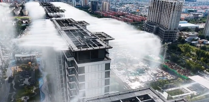The system works using a scientific process called evaporative cooling. The system works using a scientific process called evaporative cooling.