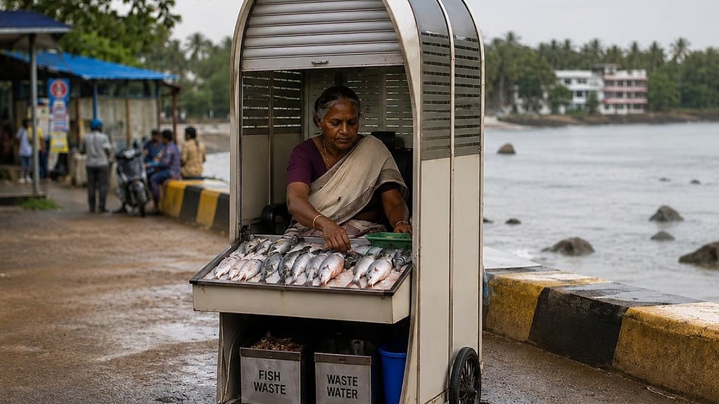 mobile workstations for roadside fish vendor