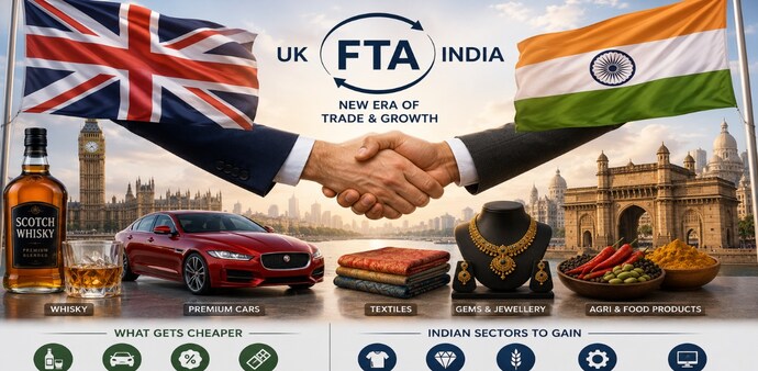 UK-India FTA Kicks In Today: What's Cheaper In India And Who Wins On The Export Front (Image: AI generated) UK-India FTA Kicks In Today: What's Cheaper In India And Who Wins On The Export Front (Image: AI generated)