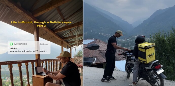 The video captured Akhil placing a Blinkit order from a secluded mountain cottage in Manali, where the app showed a ‘25-minute’ delivery estimate. The video captured Akhil placing a Blinkit order from a secluded mountain cottage in Manali, where the app showed a ‘25-minute’ delivery estimate.