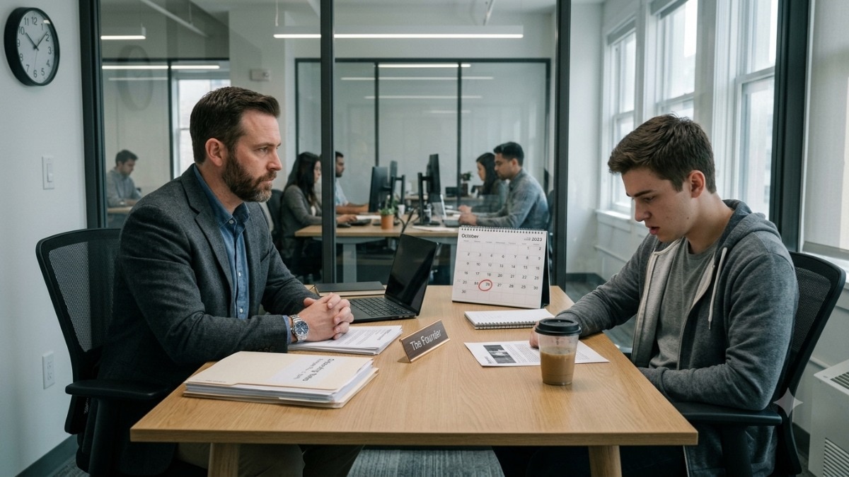  a founder is firing his employee just after 2 days of working