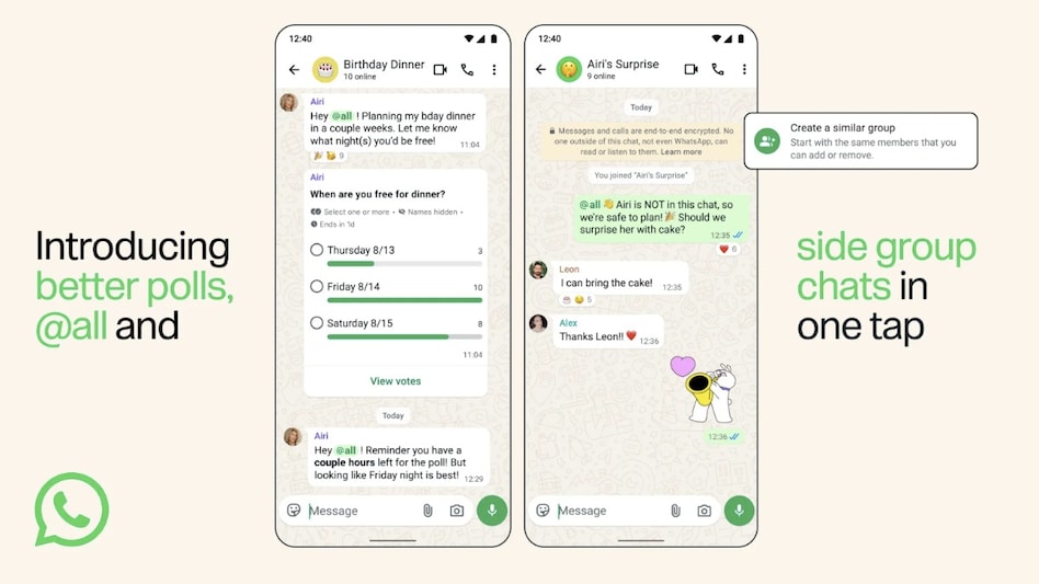 New WhatsApp group chats features. New WhatsApp group chats features.