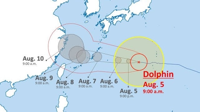 Large, deep-convective systems like Typhoon Dolphin act as atmospheric sponges, concentrating vast amounts of moisture and energy around their core in the western Pacific.