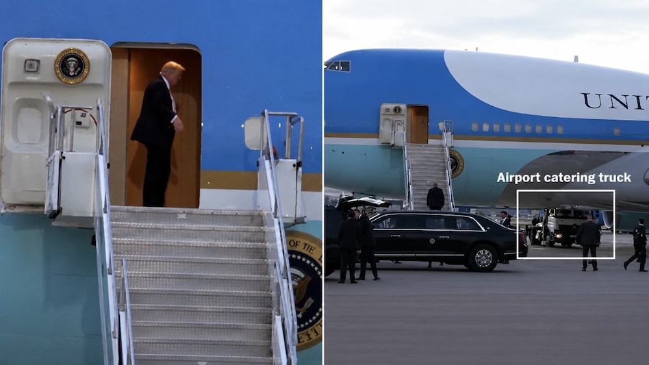 Trump had arrived at the legacy Air Force One by limousine and waved to cameras before boarding. Trump had arrived at the legacy Air Force One by limousine and waved to cameras before boarding.