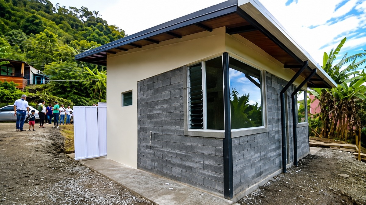 Cindy Mora and her son's home used about 850 blocks made from plastic
