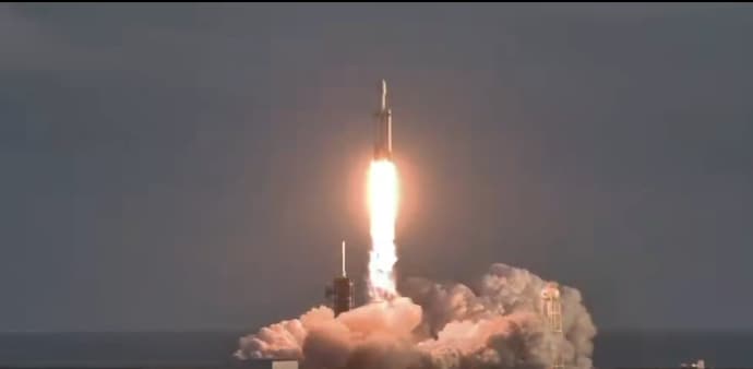 A view of the SpaceX Falcon Heavy lift off, carryig the Roman telescope to orbit. (Photo: Nasa/Screengrab) A view of the SpaceX Falcon Heavy lift off, carryig the Roman telescope to orbit. (Photo: Nasa/Screengrab)