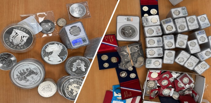 134 silver coins with archaeological significance seized from passengers at IGI 134 silver coins with archaeological significance seized from passengers at IGI