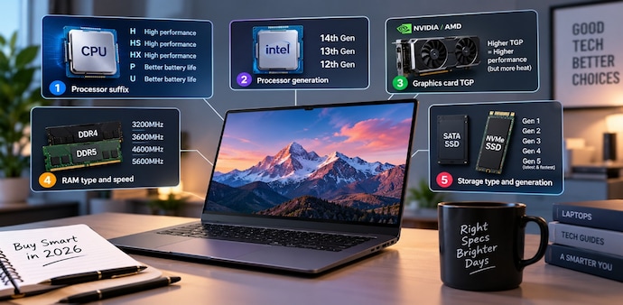 Check processor, GPU, RAM and SSD specs before buying a laptop in 2026. Check processor, GPU, RAM and SSD specs before buying a laptop in 2026.
